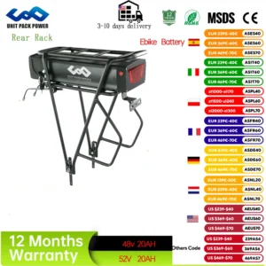 18650 Rear Rack 52V 20AH Ebike Battery