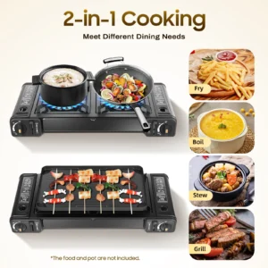 2in1 2-Burner Portable Camping Stove, Butane